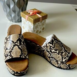Brand new still in original box. Alfani Jazzie Tan snakeskin sandals